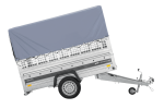 Autotransportanhänger auf Federn 230×125 UNITRAILER FORCE 230/R KIPP mit Gitterwänden, H-800 Rahmen und grauer Plane-Neu – Bild 4