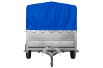 Einachsanhänger 264×150 UNITRAILER GARDEN 265 KIPP mit zusätzlichen Bordwänden, H-800-Hochspriegel und blauer Plane-Neu – Bild 3