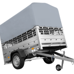 Einachsanhänger auf Federn 200×125 UNITRAILER GARDEN 201/R KIPP mit Gitterwänden, H-800-Rahmen und grauer Plane-Neu