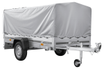Einachsanhänger mit Blattfedern 264×125 UNITRAILER GARDEN 264/R KIPP mit H-800-Rahmen und grauer Plane-Neu