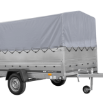 Einachsiger Anhänger auf Blattfedern 264×150 UNITRAILER GARDEN 265/R KIPP mit BIS-Seitenwänden, H-800-Rahmen und grauer Plane-Neu