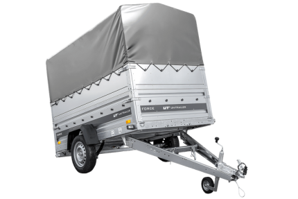 Einachsiger Federanhänger 230×125 UNITRAILER FORCE 230/R KIPP mit BIS-Seitenwänden, H-800-Rahmen und grauer Plane-Neu