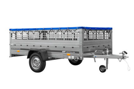 Leichter Anhänger auf Blattedern 264×150 UNITRAILER GARDEN 265/R KIPP mit Gitterwänden, H-0-Rahmen und blauer Plane-Neu