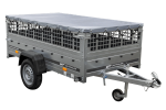 Leichter Anhänger auf Blattfedern 230×125 UNITRAILER GARDEN 230/R KIPP mit Gitterwänden, H-0-Rahmen und grauer Plane-Neu