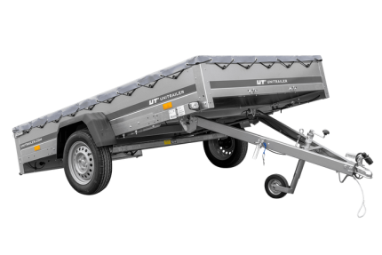 PKW Anhänger 264×150 UNITRAILER GARDEN 265 KIPP mit Flachplanenträger und grauer Plane-Neu