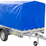 PKW-Anhänger auf Blattfedern 230×125 UNITRAILER GARDEN 230/R KIPP mit H-1100 Rahmen und blauer Plane-Neu