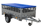 Pkw Transport Anhänger 230×125 Garden Trailer 230 KIPP mit Laubgitteraufsatz, blauer Flachplane und Stützrad-Neu – Bild 3
